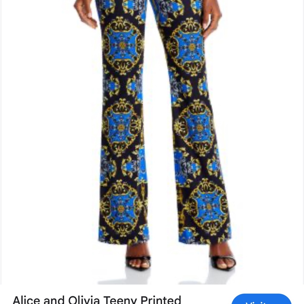 Alice + Olivia Blue and Gold Patterned Flare Pants